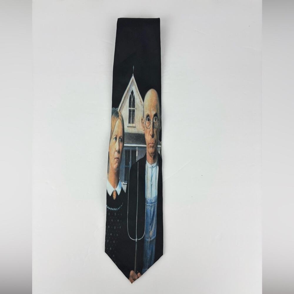 Vintage 90’s Ralph Marlin American Gothic Grant Wood Tie